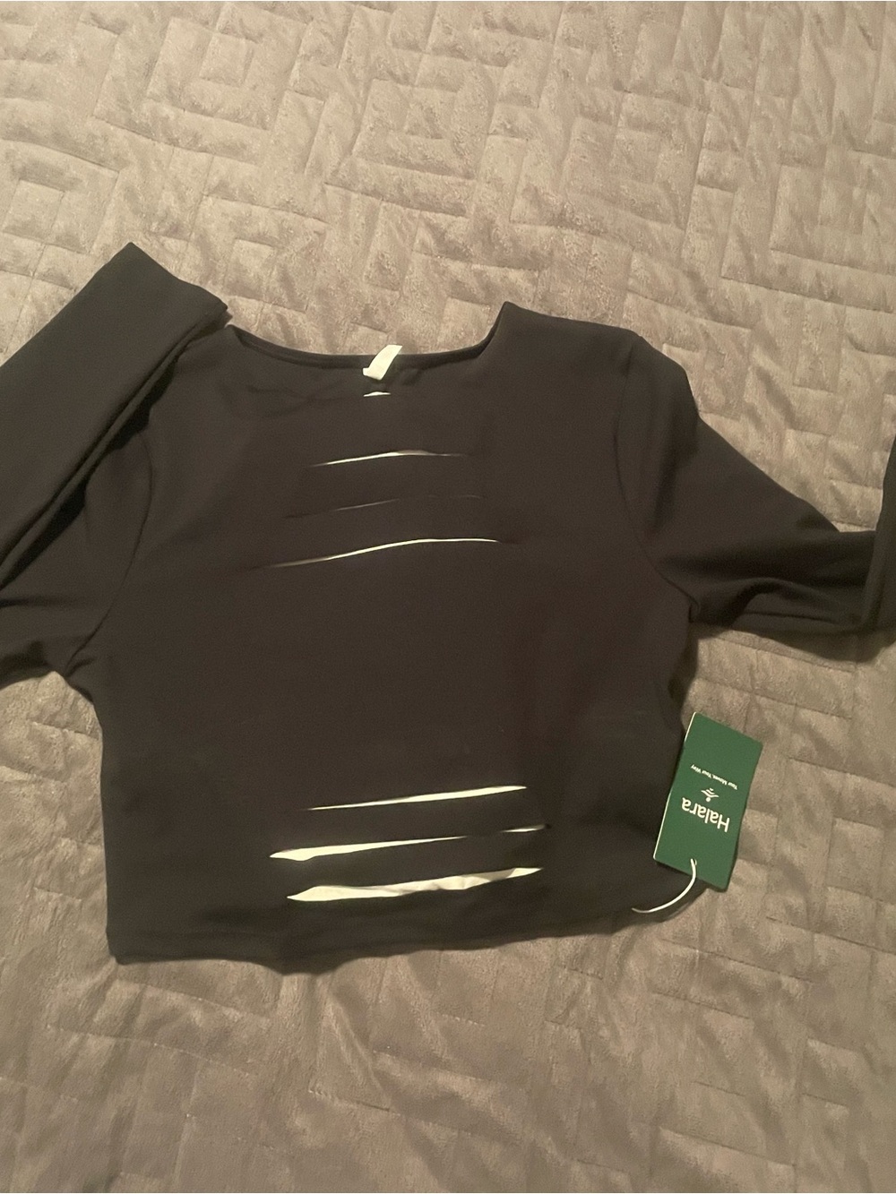 HALARA Black Cropped Distressed Long-Sleeve Top